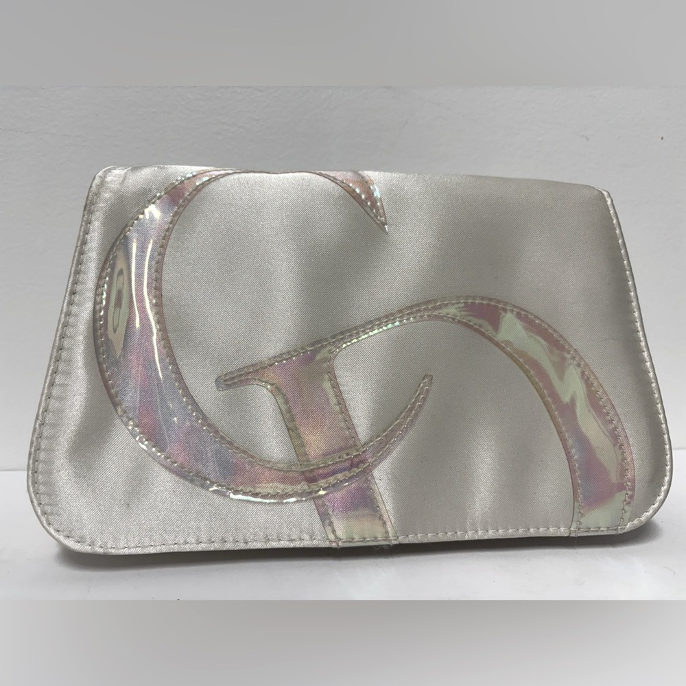 CHRISTIAN DIOR Vintage Y2K Ivory Satin Monogram Cosmetic Clutch Bag